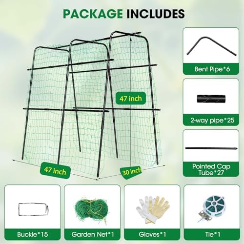 Cucumber Trellis for Raised Bed and Garden, 47" H x 47" W U-Shaped Metal Garden Trellis for Climbing Plants with Nylon Netting, Vegetable Support Frame - Image 2