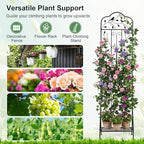 Giantex Metal Garden Trellis for Climbing Plants, 75" x 20" Outdoor Rose Trellis w/Foldable Bottom Shelf, Freestanding Plant Support for Vines, Flowers, Vegetables & Fruits, Patio Lawn Garden, Black - Image 2