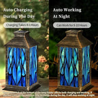 Solar Lantern Blue Stained Glass Window Seamless for Modern Design Luxury Outdoor Garden Hanging Lantern Waterproof Solar Powered Lighting Outside Table Lamp for Deck Yard Camping Patio Decor - Image 4