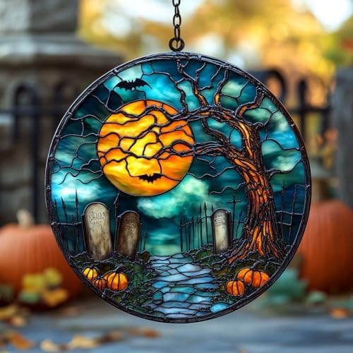 Tomb Graveyard and Bats Acrylic Suncatcher by AVAGAN