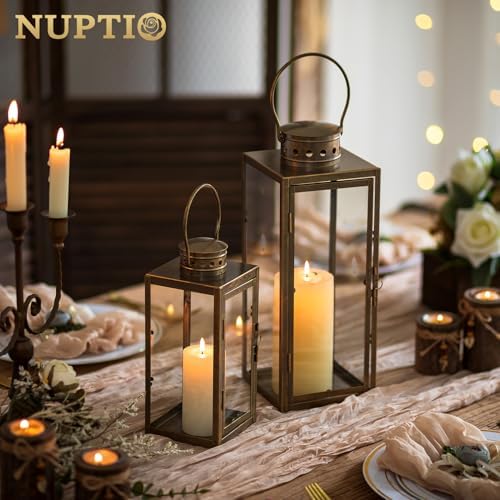 NUPTIO Vintage Lanterns Decorative Outdoor, 9.5" & 13.8" Set of 2 Lantern - Image 2