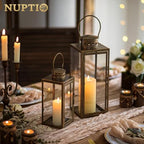 NUPTIO Vintage Lanterns Decorative Outdoor, 9.5" & 13.8" Set of 2 Lantern - Image 2