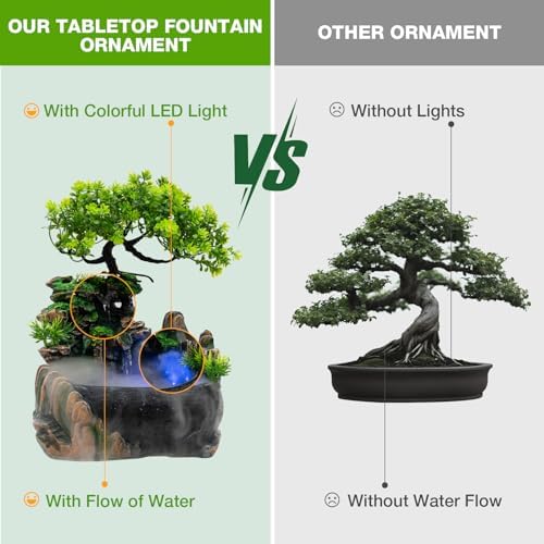 Waterfall Fountain Tabletop, Indoor Fountains Office Tabletop, Desktop Water Fountain with Atomizing Rockery & LED Waterfall, Resin Home Decor - Image 2
