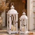 Perfnique Farmhouse Outdoor Lanterns for Patio, Set of 2 White Rustic Lanterns Decor, Vintage Hanging Candle Holder Decorative for Porch, Garden, Yard, Indoor (No Glass) by PERFNIQUE