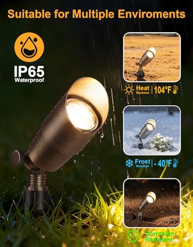PARTPHONER Solid Brass Low Voltage Landscape Lighting, Wired 12V LED Landscape Spotlights with Aluminum Housing MR16 Bulb, Heavy Duty Outdoor Waterproof Up Lights for Garden, Yard, Trees, 4Pack - Image 5