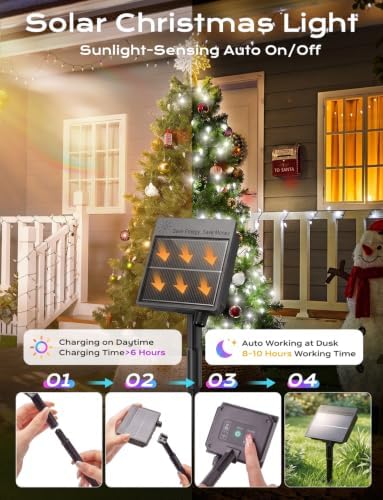 Brightown White Solar Operated C6 Strawberry String Lights, 22.64ft 50 LEDs White LED Christmas Fairy Lights, Solar Christmas Lights Outdoor, Christmas Decorations for Christmas Tree, Garden Decor - Image 5