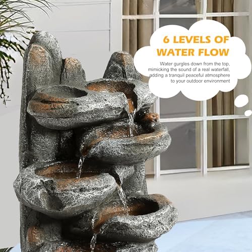 TITIMO 6-Tier Cascading Rock Fountain Outdoor Garden Waterfall w/Lights - Image 2