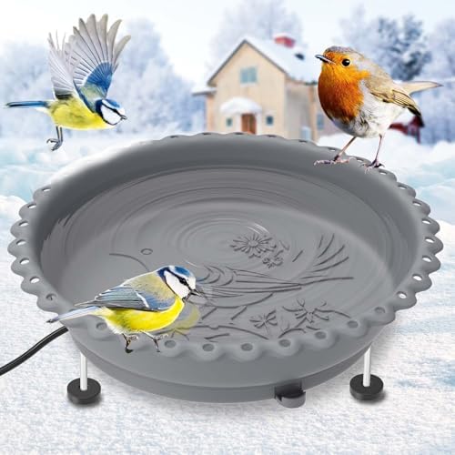 100W Heated Bird Bath with Metal Extension Screws, Gray by Ouinis