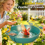 Mellbree Bird Bath for Outside 13", Metal Freestanding 13" Dia 39" H Lake Blue Gold Gilding Birdbath with Perch & Feeder Bowl, Multi-Functional for Garden Patio Yard Lawn Outdoor Decor - Image 3
