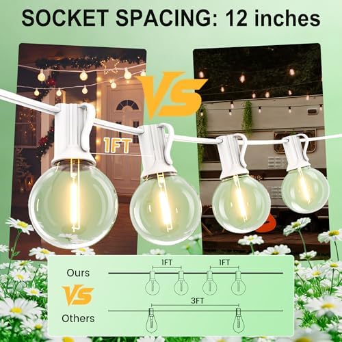 White Outdoor String Lights 30FT (1FT Apart) Remote for Patio Wedding Party - Image 2