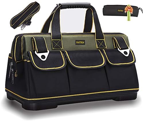 FASTECH 20-inch Wide Mouth Tool Bag with Water Proof Molded Base，Wide Mouth Tool Tote Bag,Waterproof Tool Organizer Bag for Men with Adjustable Shoulder Strap (20 inch) by FASTECH