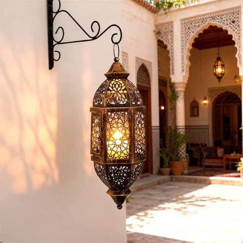 Moroccans Iron Candle Holders Hanging Candle Lamp with Intricate Cutout Design for Romantics Home Decors and Outdoor Use - Image 3