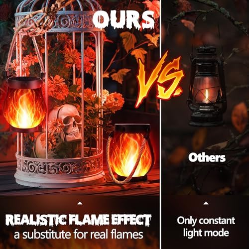 iBaycon 2 Pack Gen2 Solar Lantern Lights USB Halloween Flame Lamp, Red - Image 5