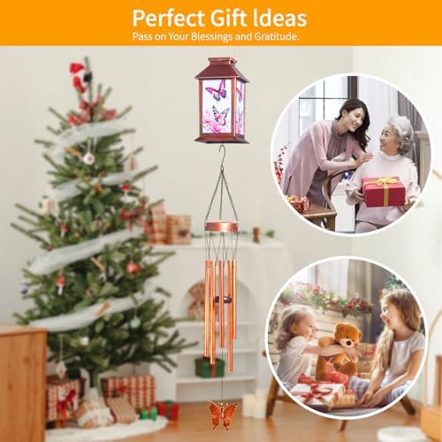 Butterfly Lantern Wind Chimes, Solar Butterfly Wind Chime, Gifts for Mom, Women, Grandma, Garden Courtyard Lawn Decor, Gift for Christmas and New Year, Mobiles Decorative Gifts - Image 6
