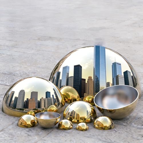 1 Pcs Gold Half Sphere Stainless Steel Garden Mirror Globe - Hollow Hemisphere Ball Gazing Ball Half for Garden Gate Stair Handrails Pool Shopping Mall Wall Decoration(Size:13.77in/35cm) - Image 2
