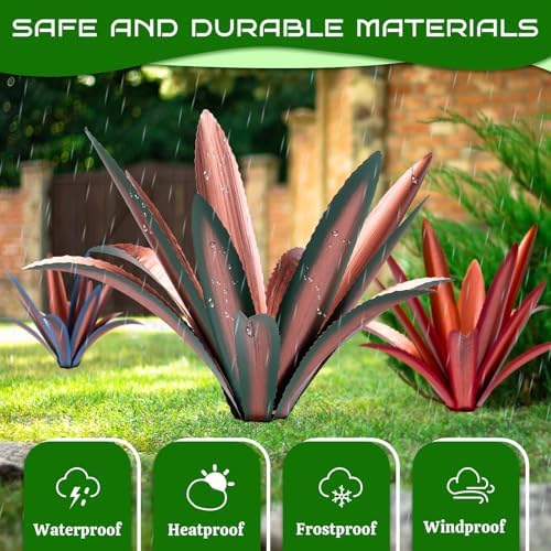 Large Tequila Rustic Sculpture, Rustic Metal Agave Plants for Outdoor Patio Yard Mexican Plant Garden， Agave Outdoor Lawn Ornaments Yard Stakes (Green 2pc) - Image 4