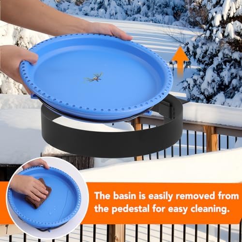 Yiabivo 2 in 1 Heated Bird Bath for Outdoors for Winter,75W Bird Bath Heater with Thermostatically Controlled，Heated Bird Bath for Deck Railing for All Seasons Outdoor Garden Yard Patio Lawn(Blue) - Image 7