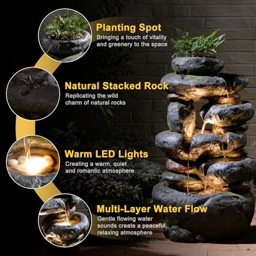 5-Tiers Cascading Outdoor Waterfall Fountain 29.5" H Standing Fountain - Image 3
