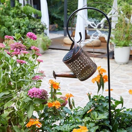 JIUSILIFE 60 LEDs Solar Outdoor Lights Watering Can Landscape Decorative Lamp, Retro Metal Kettle Hanging String Lights,Waterproof Solar Powered Garden Lantern for Yard Walkway Gardening - Image 2