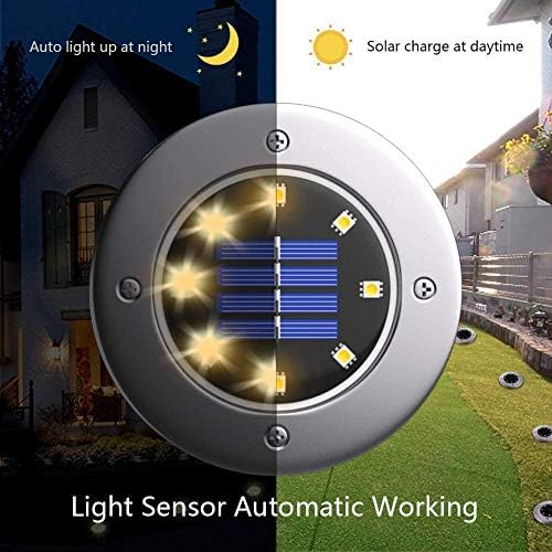 Solar Ground Lights - 8 LED Garden Lights Outdoor, Disk Lights Waterproof In-Ground Landscape Lighting for Lawn Patio Pathway Yard Driveway Deck Walkway Flood Light (Warm White) - Image 2