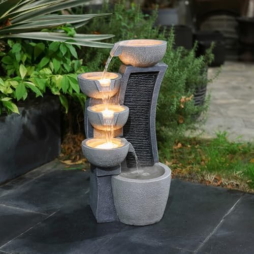 LuxenHome 26" Modern Cascading Water Fountain Outdoor with LED Lights - Image 5