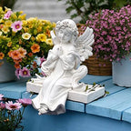Fairy Garden Angel Figurine Hanging - Angel On a Swing Statue Girl Praying Sculpture Fairy Angel Ornament for Indoor Outdoor Decoration Coloured - Image 5