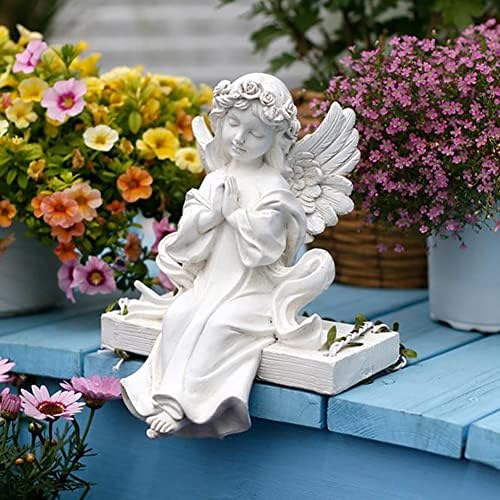 Fairy Garden Angel Figurine Hanging - Angel On a Swing Statue Girl Praying Sculpture Fairy Angel Ornament for Indoor Outdoor Decoration Coloured - Image 5