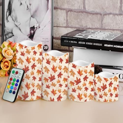 Fall Maple Leaves Flameless Candles with Timer and Remote Battery Operated LED Candles Color Changing Thanksgiving Day Party Pillar Candles Bulk Fake Candles for Festival Home Decor - Image 4