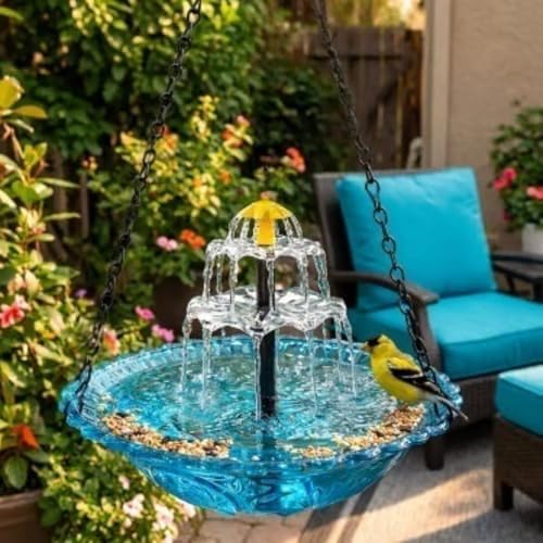 Solar Cascade Hanging Bird Bath Fountain Solar Powered Birdbath Water Fountain Pumps Dispenser Outdoors Decor Hummingbird Bath Shower Bowl Kit Garden Gift Yard Patio Backyard Decoration (Purple) - Image 2