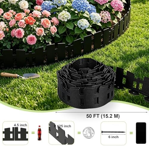 Garden Edging Border 50FT, 4.5 in Black Picket Fence Border for Lawn & Yard - Image 5