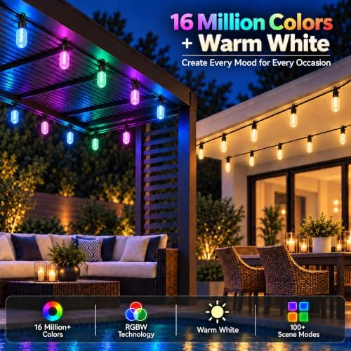 Outdoor String Lights for Balcony - 50FT RGBW Patio Lights with 20 Bulbs - Image 2