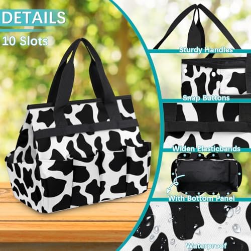 Black White Garden Tool Bag Organizer Heavy Duty Fun Cow Print Farm Animal Gardening Tote Bag with 10 Pockets for Women Men Gardening Gifts - Image 5