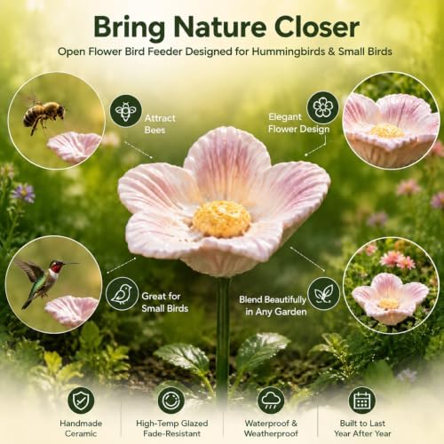 Handmade Ceramic Mini Pollinator Watering Station Set – Flower Shaped Bee Water Feeder & Butterfly Bath – Decorative Garden Stakes Outdoor Ornaments for Lawn, Patio, and Potted Plants (4 pcs) - Image 4