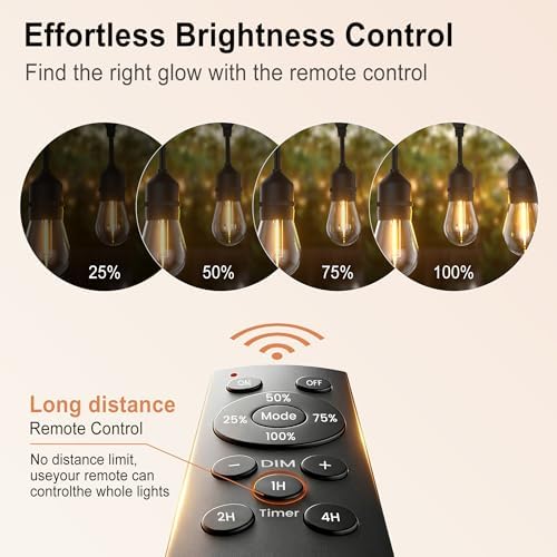 Outdoor String Lights 100FT 64+4 Bulbs(1.5 FT Apart) Remote Patio Lighting - Image 3