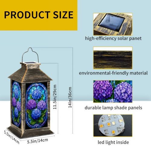 Solar Lantern Stained Glass Style Hydrangea Outdoor Waterproof Garden Hanging Lantern Solar Powered Lighting Outside Solar Light for Patio Yard Camping, Gifts for Women Mom - Image 2