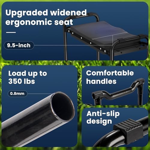 VOPEAK Garden Kneeler and Seat Heavy Duty, Foldable Garden Stool with Upgraded Widened Thick Kneeling Pad, Stable Garden Kneeler with 2 Large Tool Bags, Gardening Gifts for Women, Men, Seniors, Blue - Image 5