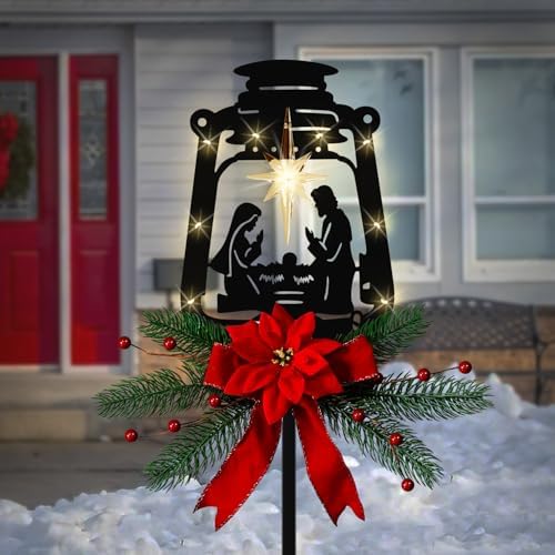 WAIU Solar Powered Metal Nativity Scene Garden Stake, Waterproof Outdoor Christmas Silhouette Yard Decor by WAIUHOMEGARDEN