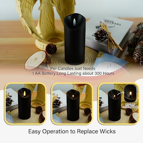 kakoya Flickering Flameless Candles, Battery Operated Plastic LED Pillar Candles with Remote Control and Timer, Set of 9 (Black) - Image 4