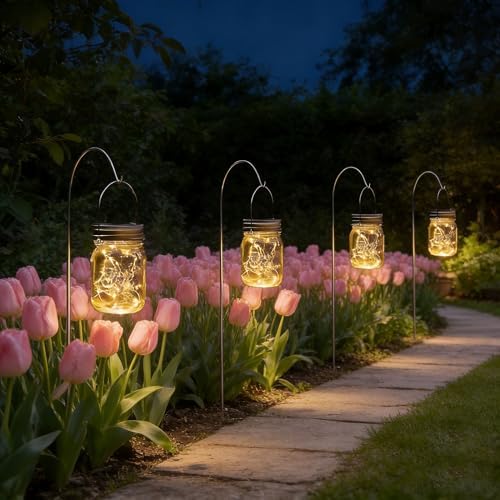 Outdoor Solar Powered Mason Jar Lights with 30 Mini Warm White LEDs 6 Pack - Image 2