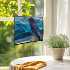 Raven Sitting on Frosted Fencepost Rectangular Stained Glass Suncatcher – Hanging Window Panel with Animal & Nature Scene – Vibrant Glass Art Gift for Wildlife, Fantasy, Nature Lovers h4ByMG - Image 2