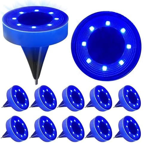 Siatom Solar Ground Lights 12 Pack, IP68 Waterproof Solar In-Ground Light for Outdoor, Flat Landscape Lighting, Garden Disc Light for Pathway, Walkway, and Yard - 12 Pcs (Blue) by SiatomLighting