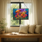 Rainbow-Colored Mushroom Cluster Rectangular Stained Glass Suncatcher – Hanging Window Panel with Animal & Nature Scene – Vibrant Glass Art Gift for Wildlife, Fantasy, Nature Lovers q1PtJt - Image 7