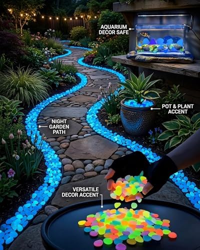 2026 Colorful Glow-in-the-Dark Garden Stones Night Guide Luminous Pebbles for Outdoor Garden Landscaping Fish Tank Aquarium Decorations Stepping Rocks Outdoor Decor(1000pcs Multicolor) - Image 4