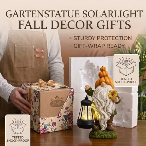 TERESA'S COLLECTIONS Fall Outdoor Decor Pumpkin Gnome Solar Statue 11.6" - Image 6