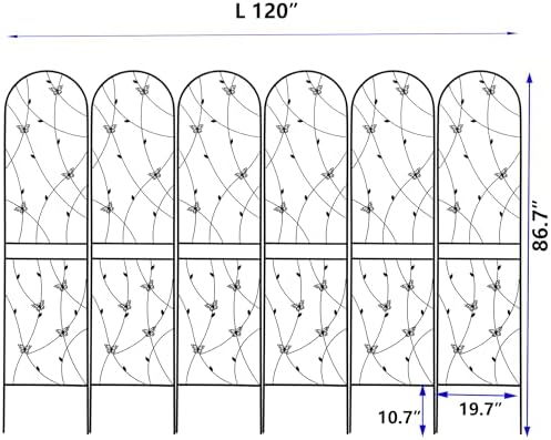 6 Pack Metal Garden Trellis 86.7" Tall Outdoor Climbing Plant Support for Roses, Flowers, Rustproof Durable Black Galvanized Tube, Lawn Garden Fence Decor Screen, 86.7" H - Image 2