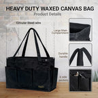 Tool Pouch, Heavy Duty 16oz Waxed Canvas Tool Bag, Rectangle Foldable Open Top Tool Bags with Handles, 10 Pockets | 15.5 x 7.5 x 10.5 Inches - Image 3