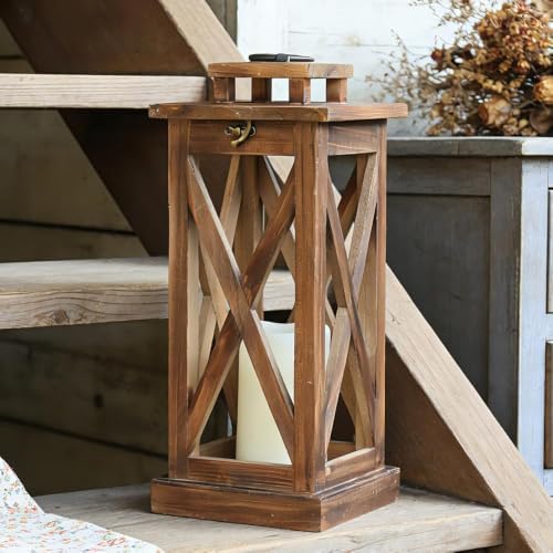 Rustic Farmhouse Wooden Candle Lantern,17'' H Lanterns Decorative Indoor&Outdoor, Patio Decor, Hanging Lantern Holder Decor for Indoor Outdoor, Home, Garden, Wedding - Image 5