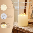 Amagic 3 Wick Extra Large Flameless Pillar Candles with Timer Remote, Ivory - Image 5
