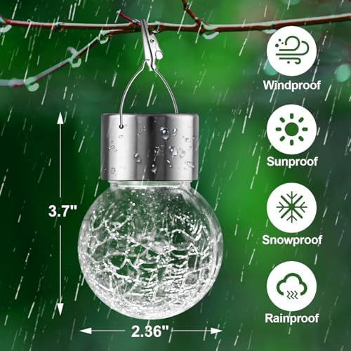 Solar Lights Outdoor Hanging Decorative Globe 24 Pack, Waterproof Solar Lantern with Handle and Clip, Solar Powered Glass Ball Lights for Garden Yard Fence Tree Umbrella Holiday Décor, Warm White - Image 5