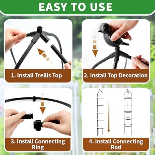 6.7FT Garden Obelisk Trellis for Climbing Plants,81”Metal Plant Support Tower,Heavy Duty Thickened Tube,Rustproof Black Vine & Flower Stand for Outdoor Indoor Use - Image 4